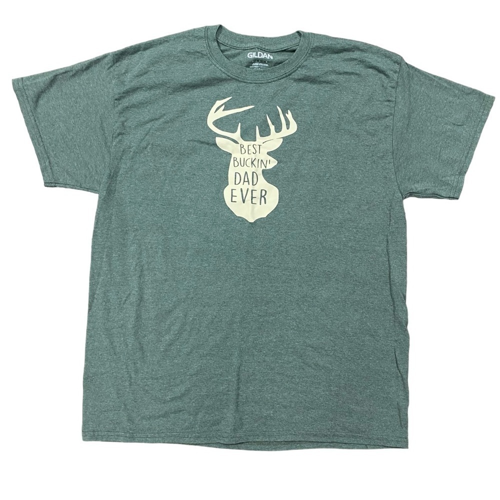 Gildan Green Deer Hunting Best Bucking Dad Ever T-Shirt Size Large